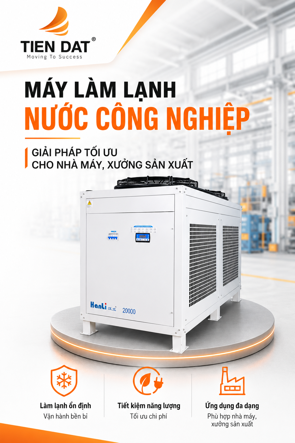 Máy làm lạnh nước công nghiệp với hệ thống bơm và đồng hồ